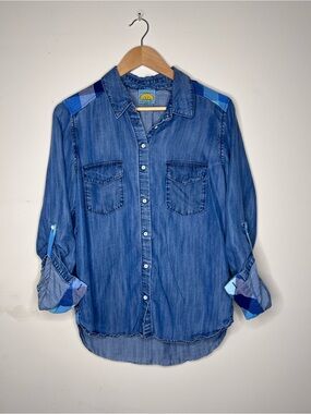 C.C California Blue Denim Shirt with Yellow Logo Tag